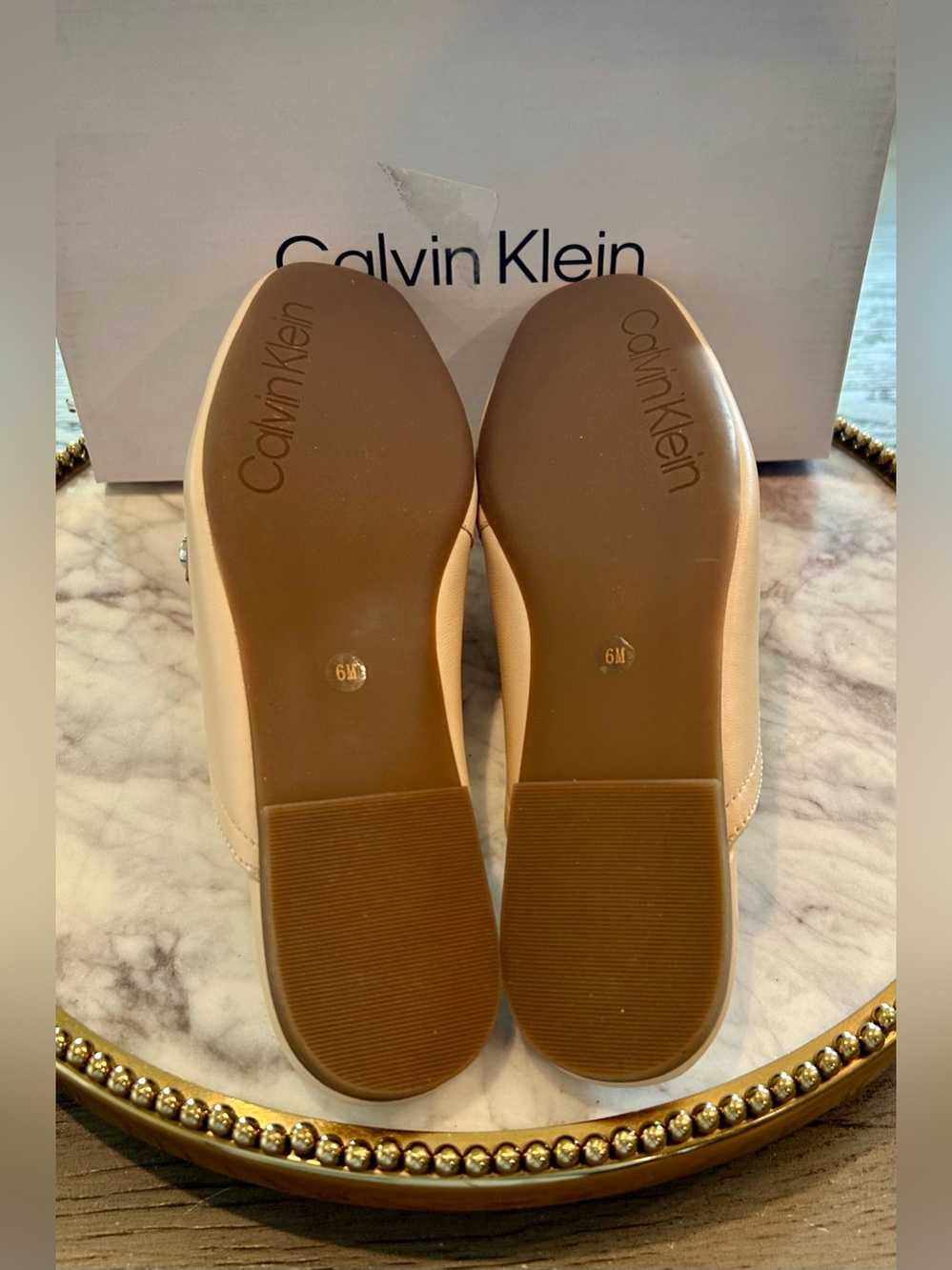 Calvin Klein Nude Leather Chain-Accent Slip-On Mules | Sz. 6 (NWB) - Picture 6 of 6